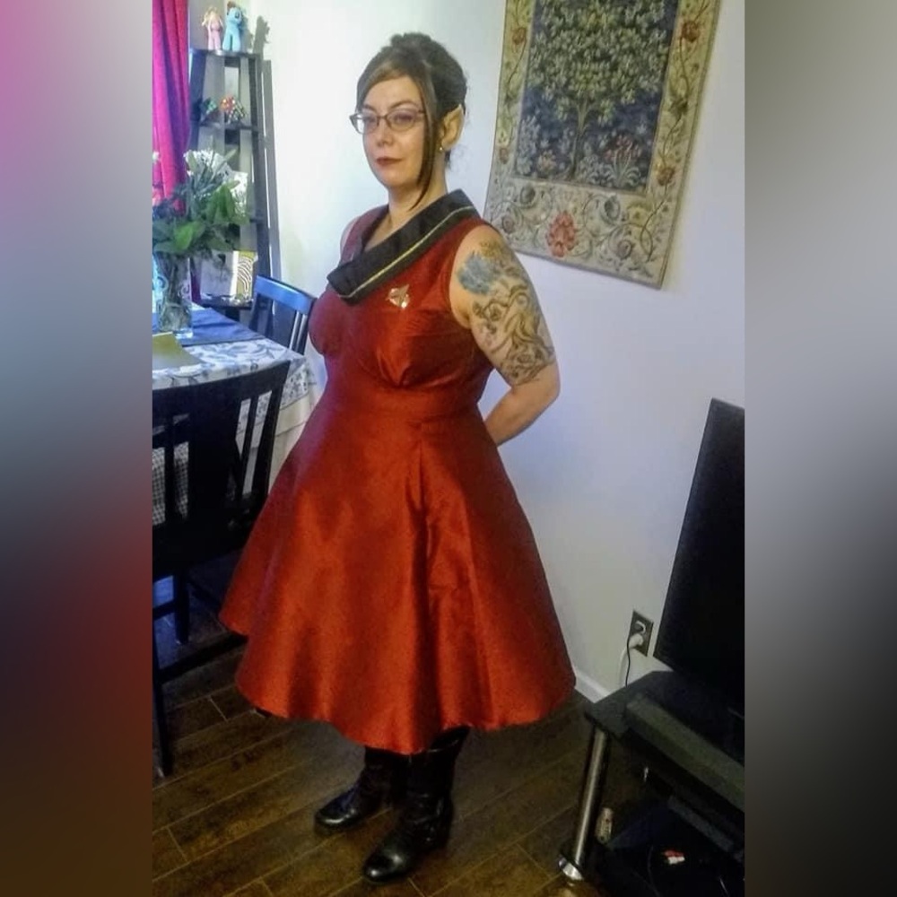 Cherry Velvet Norma Dress in red shantung - size L